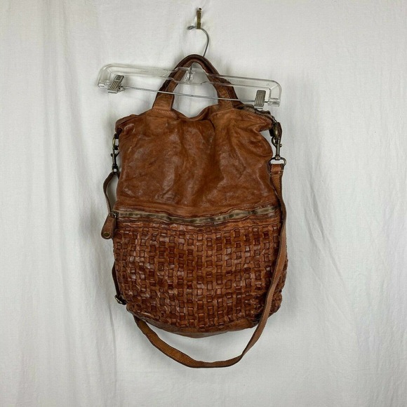 Langellotti Handbags - Langellotti Italy Woven Brown Leather Boho Crossbody Tote Purse